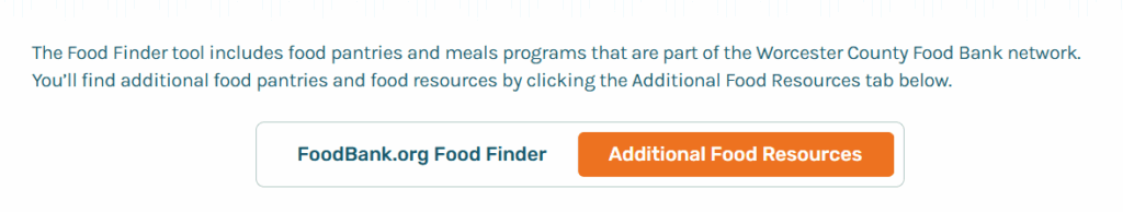 screenshot of tab buttons on food resources page