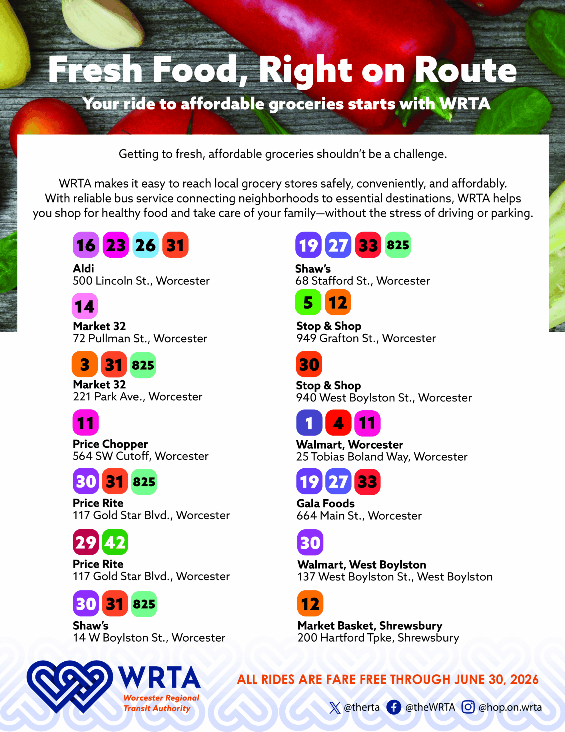 WRTA grocery store routes in worcester
